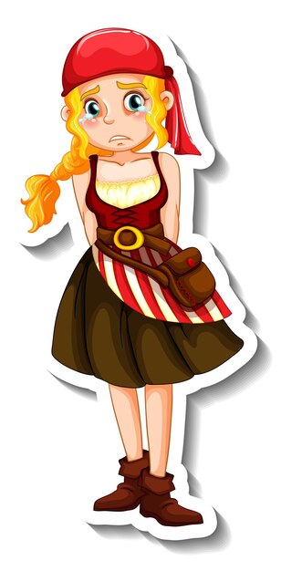 Um modelo de adesivo com uma personagem de desenho animado de uma garota pirata isolada