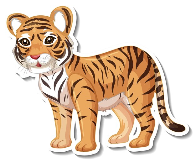 Vetor grátis um modelo de adesivo de personagem de desenho animado de tigre
