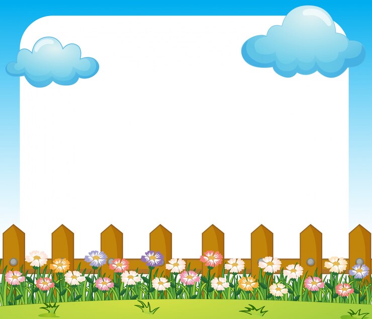 Vetor grátis um modelo de papel vazio com um jardim e nuvens