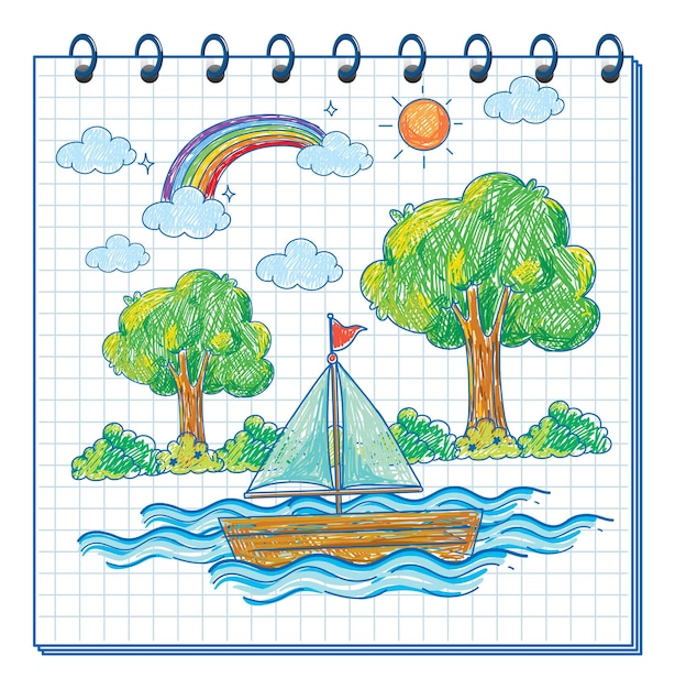 Um notebook com um desenho de esboço de doodle com cor na capa