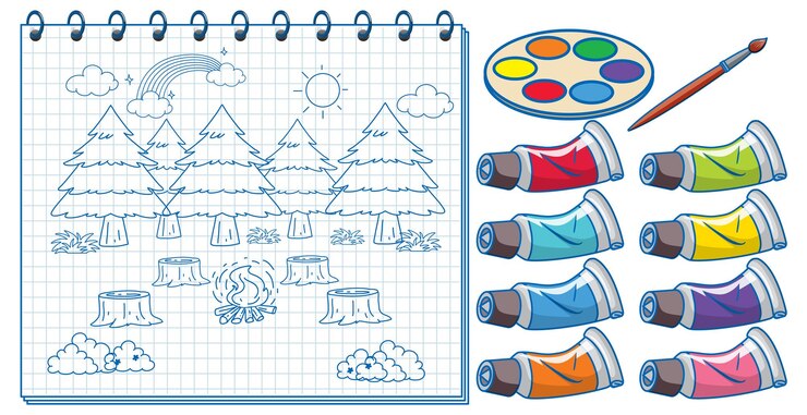 Vetor grátis um notebook com um desenho de esboço de doodle e aquarela