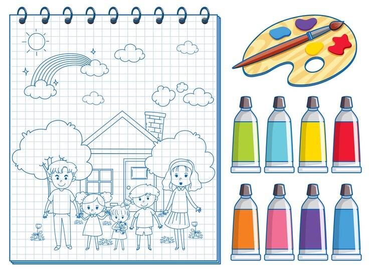 Vetor grátis um notebook com um desenho de esboço de doodle e aquarela