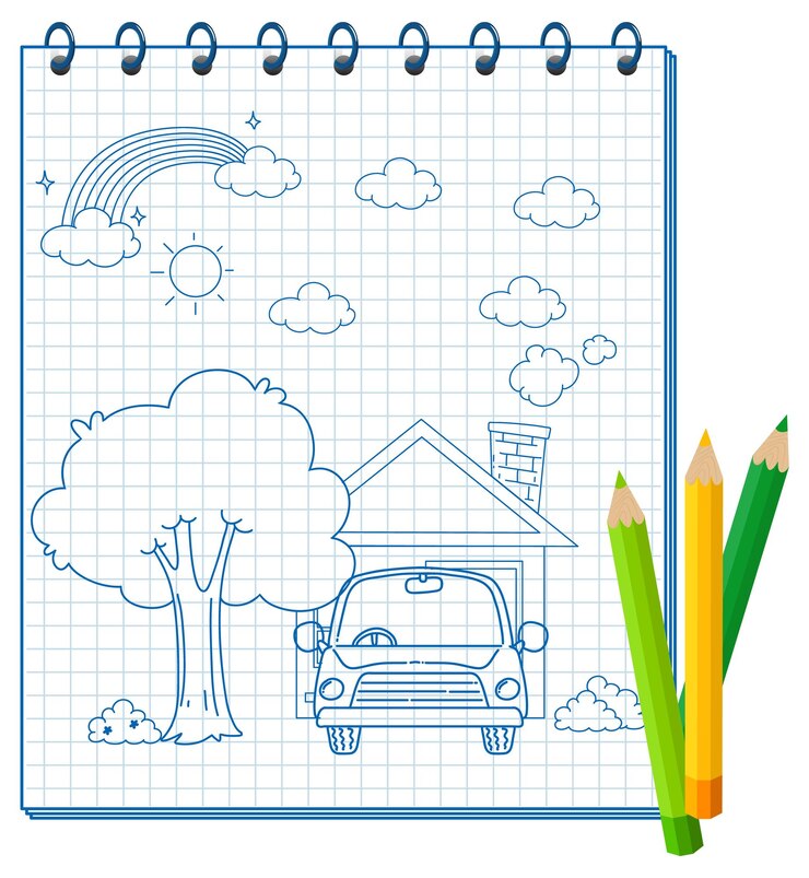 Vetor grátis um notebook com um desenho de esboço de doodle e lápis de cor