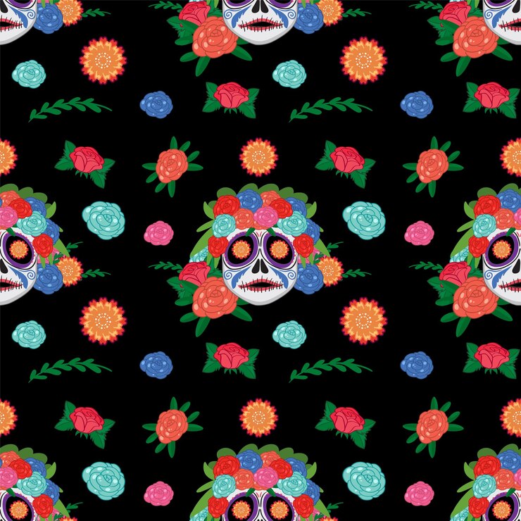 Vetor grátis um padrão colorido do dia dos mortos