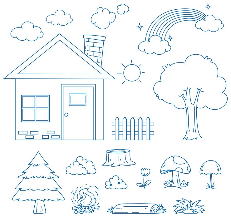 Vetor grátis um papel com um desenho de doodle da casa e da árvore