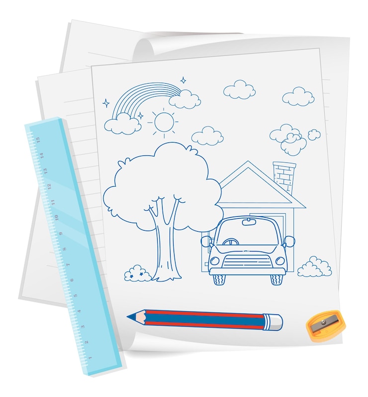 Vetor grátis um papel com um desenho de esboço de doodle e lápis