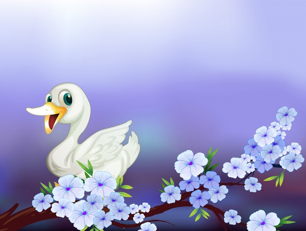 Um, papelaria, com, um, pato branco, e, flores