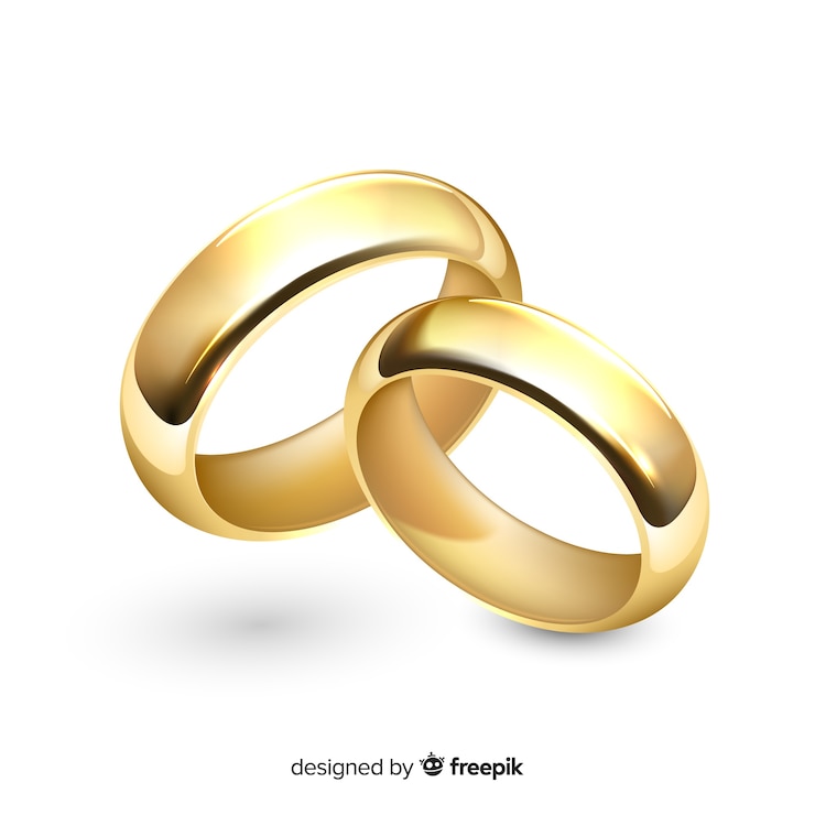 Vetor grátis um par de anéis de casamento de ouro realistas.
