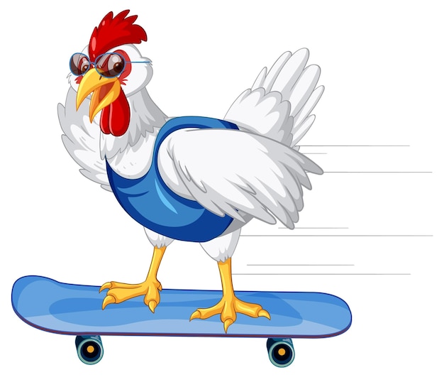 Um personagem de desenho animado de frango andando de skate