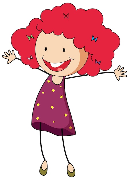 Um personagem de desenho animado de menina em estilo doodle isolado