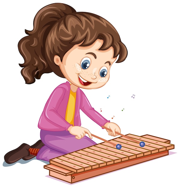 Um personagem de desenho animado feminino tocando xilofone