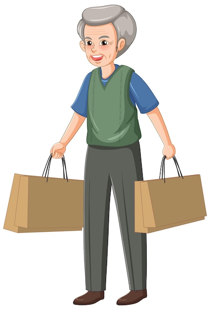 Vetor grátis um personagem de desenho animado masculino carrega sacola de compras