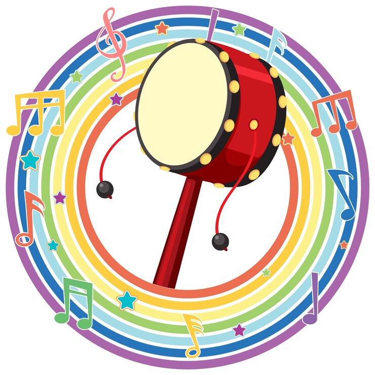 Vetor grátis um tambor colorido com notas musicais