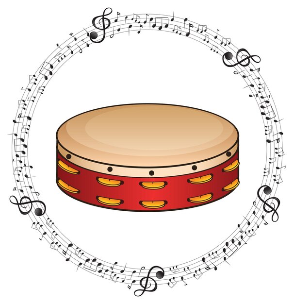 Um tambor com notas musicais em fundo branco