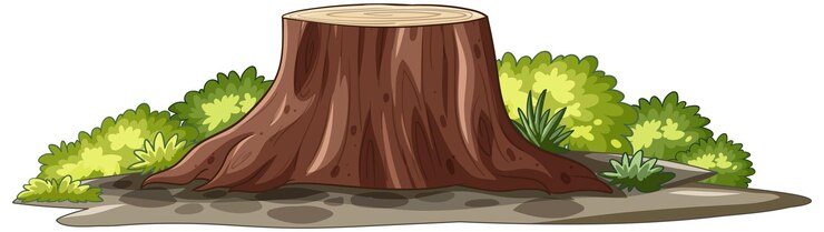 Vetor grátis um tronco de árvore num jardim exuberante