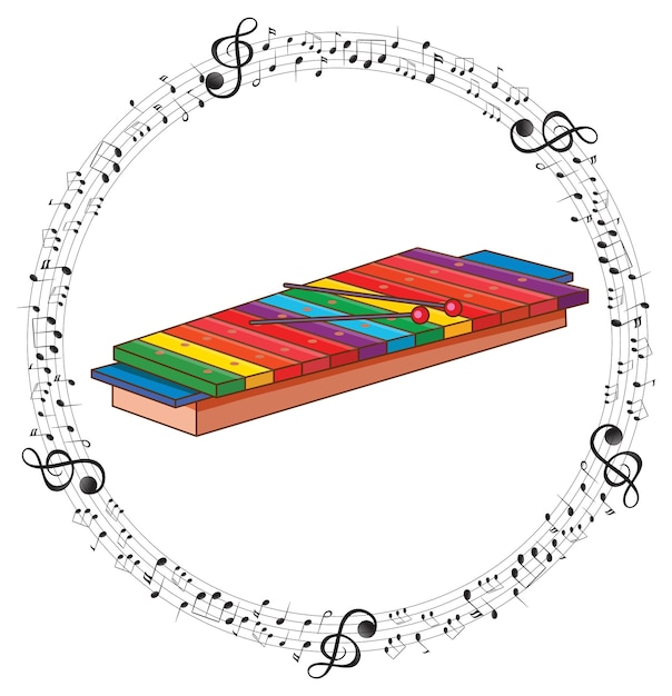 Um xilofone com notas musicais em fundo branco