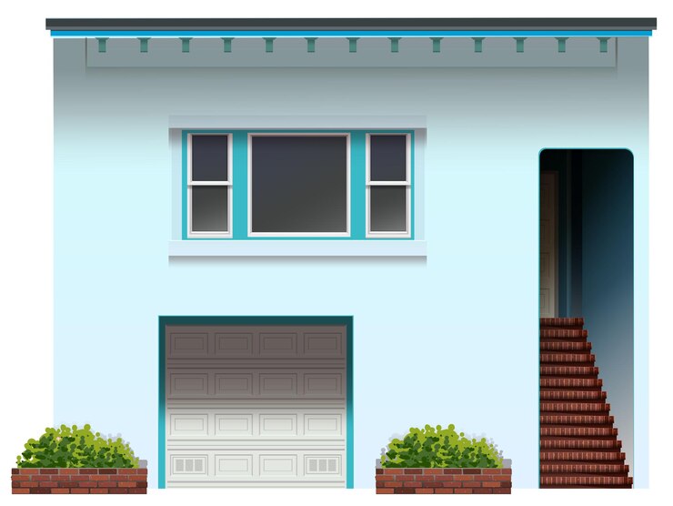 Vetor grátis uma casa com uma escada e uma garagem