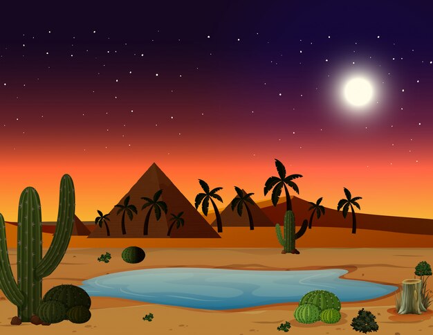 Uma cena no deserto à noite