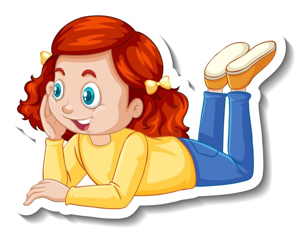 Uma garota deitada no personagem de desenho animado chão