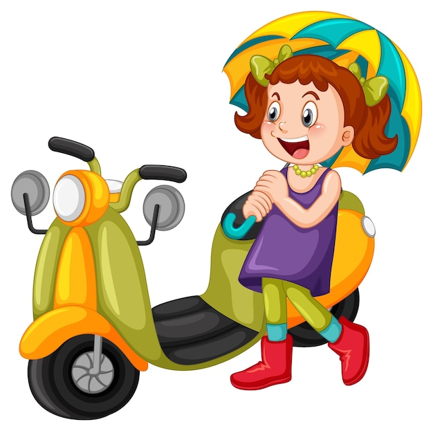 Vetor grátis uma garota segurando guarda-chuva ao lado da motocicleta