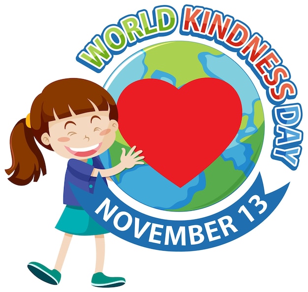 Vetor grátis uma garota segurando o coração com o logotipo do dia mundial da bondade