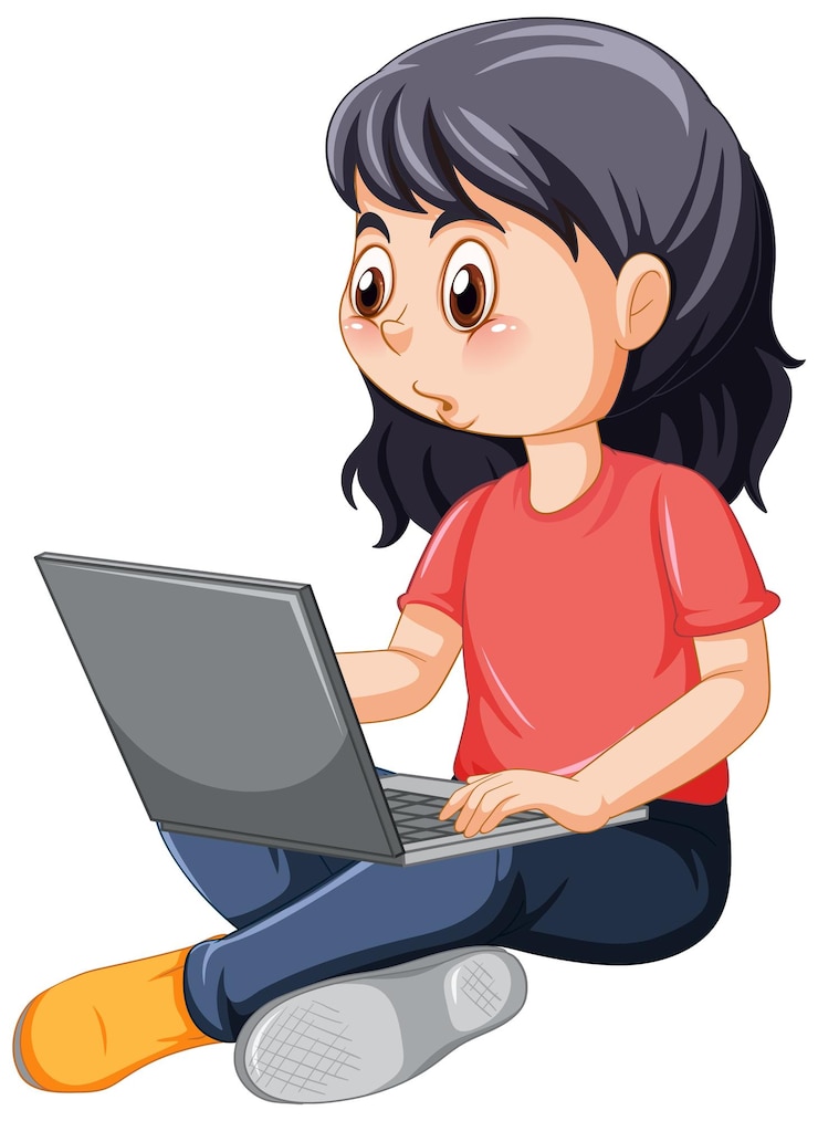 Vetor grátis uma garota usando desenho de laptop