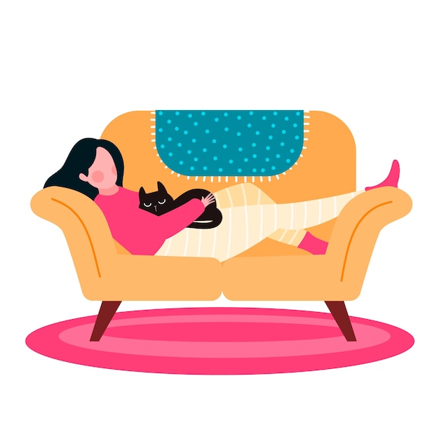 Vetor grátis uma pessoa relaxando em casa ilustração