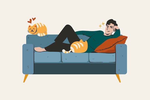 Vetor grátis uma pessoa relaxando em casa no sofá