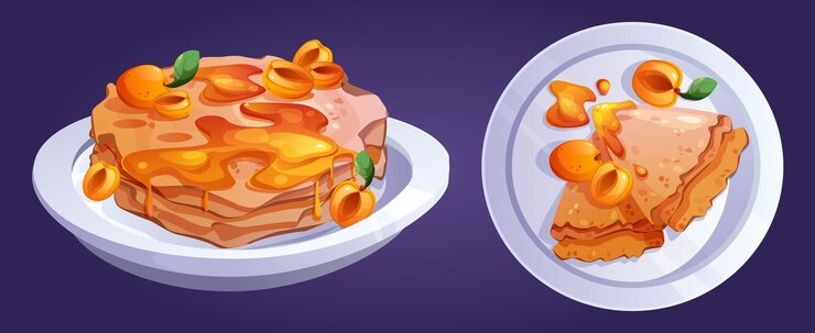 Vetor grátis uma pilha de panquecas de crepe. comida quente com geleia.