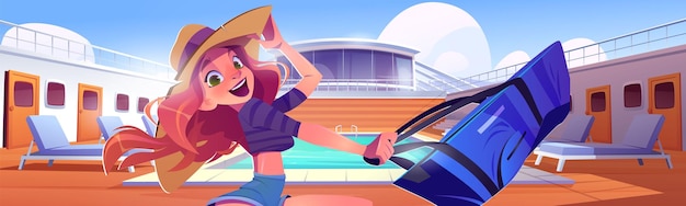 Vetor grátis uma rapariga no convés de um cruzeiro numa festa de verão na piscina.