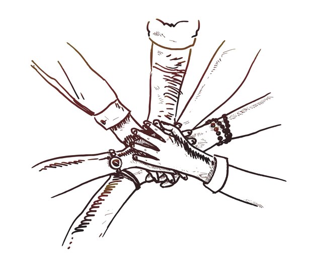 Unidade de mãos esboçar ilustração vetorial