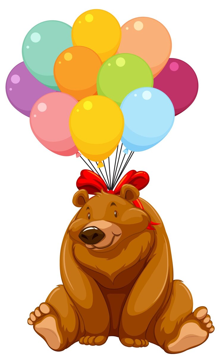 Vetor grátis urso alegre com balões coloridos