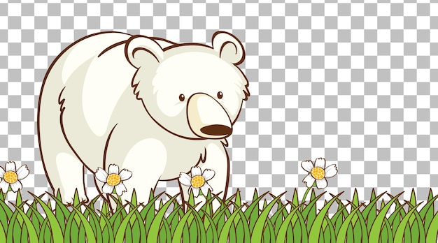 Vetor grátis urso branco sentado no campo de grama em fundo transparente