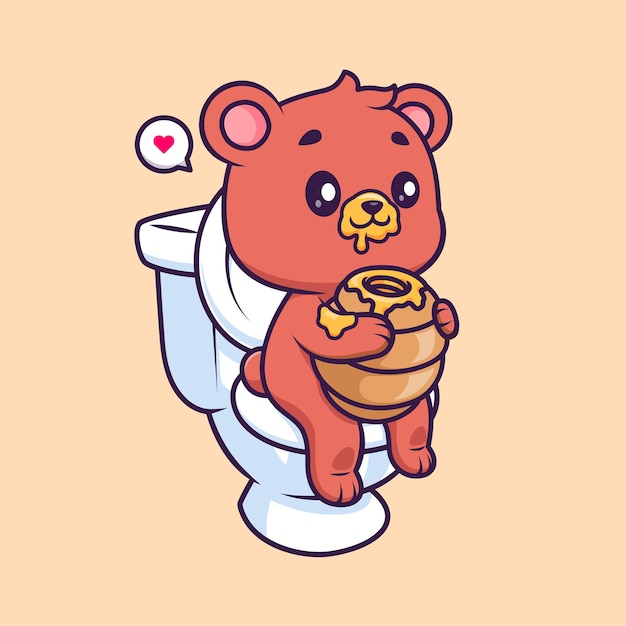 Vetor grátis urso fofo comendo favo de mel no banheiro ilustração do ícone do vetor dos desenhos animados ícone de comida animal isolado