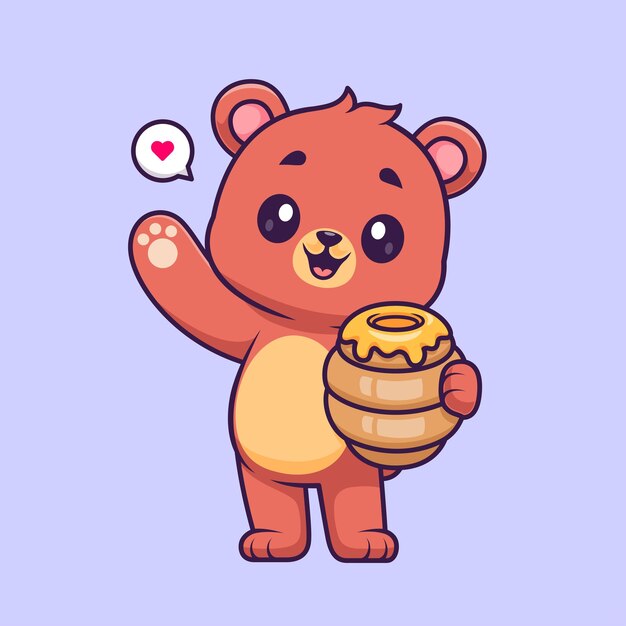Urso fofo segurando a ilustração de ícone de desenho vetorial de favo de mel. Conceito de ícone de natureza animal isolado