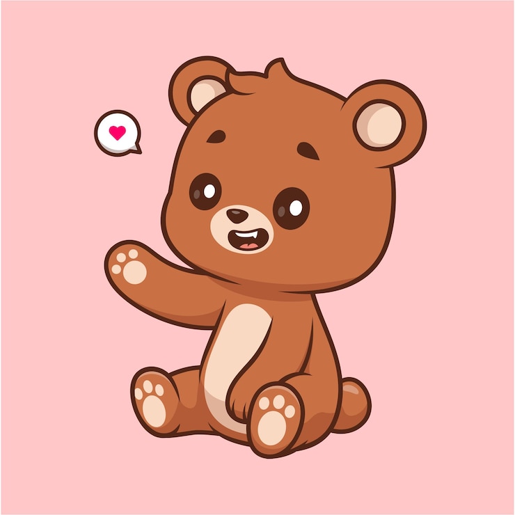 Vetor grátis urso fofo sentado e acenando com a mão ilustração do ícone do vetor dos desenhos animados ícone da natureza animal isolado plano