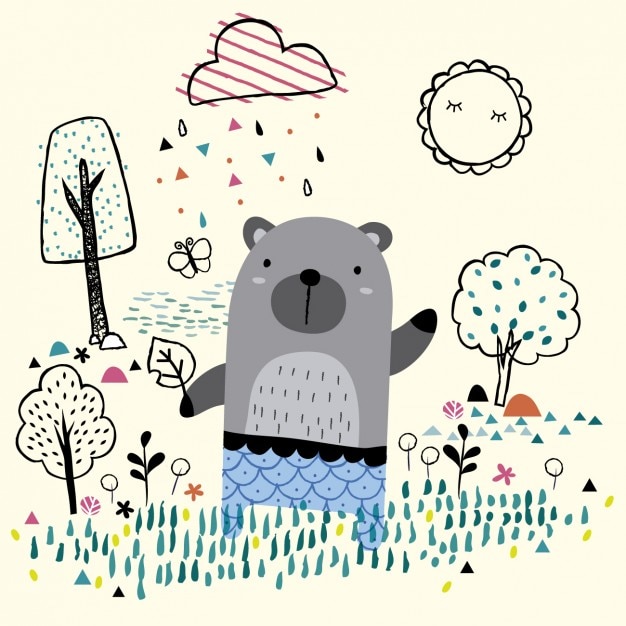 Vetor grátis urso na ilustração jardim