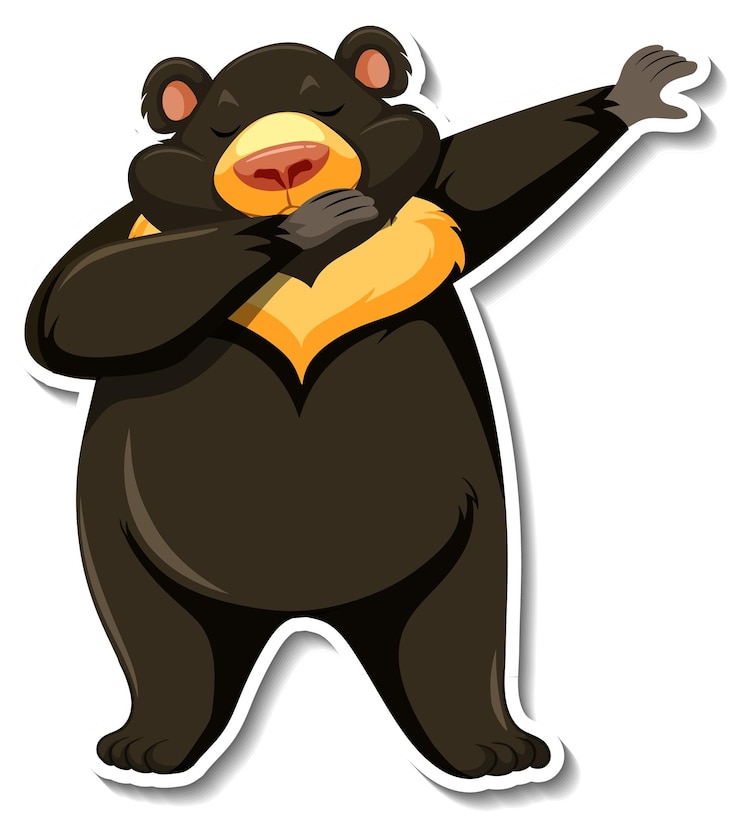 Vetor grátis urso negro asiático esfregando adesivo de desenho animado de animais