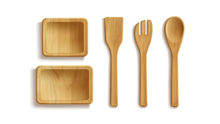 Vetor grátis utensílios de cozinha de madeira para cozinhar e comer