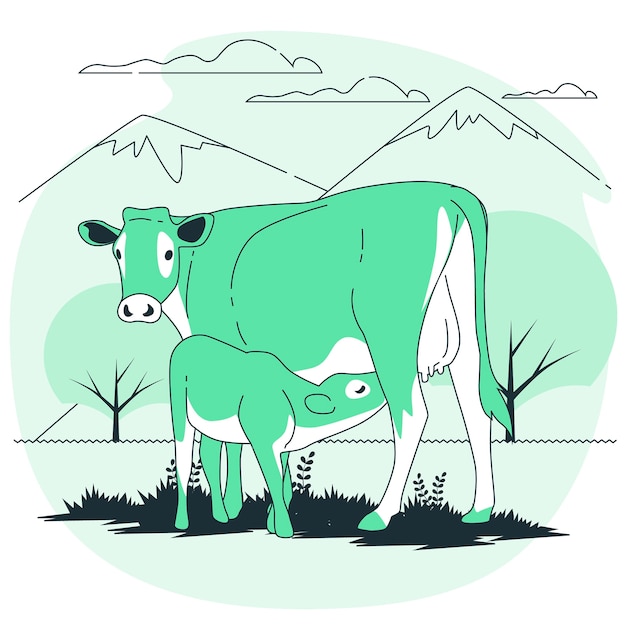 Vaca alimentando a ilustração do conceito de bezerro