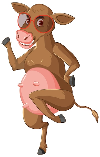 Vaca leiteira dançando no personagem de desenho animado de duas pernas
