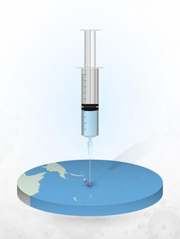 Vacinação das ilhas salomão, injeção de uma seringa em um mapa das ilhas salomão.