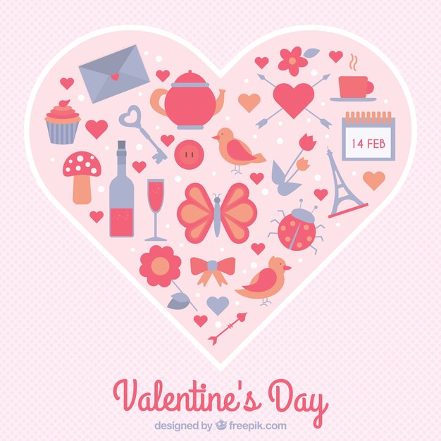 Valentine coração cheio de ícones românticos