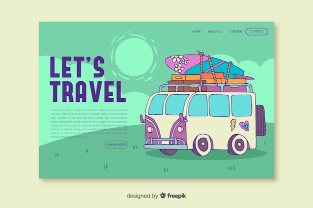 Vetor grátis vamos viajar na página de destino com ilustração