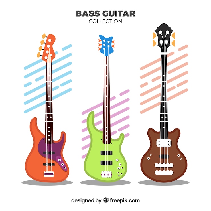 Vetor grátis várias guitarras baixas com desenhos diferentes