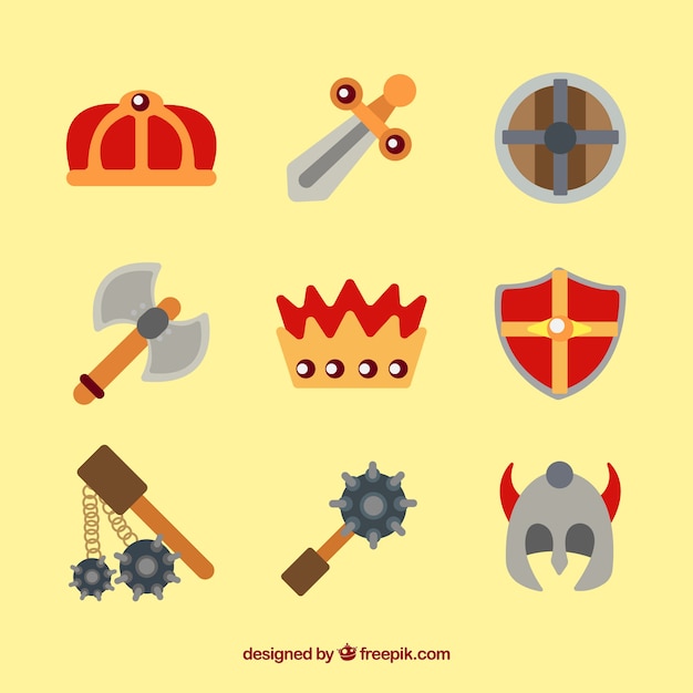 Variedade colorida de elementos medievais planos