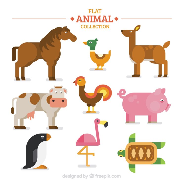 Vetor grátis variedade de animais planos