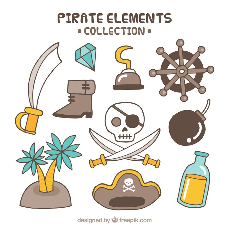 Vetor grátis variedade de artigos desenhados mão do pirata