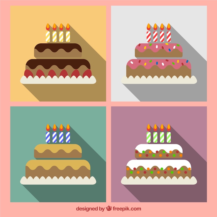 Vetor grátis variedade de bolos de aniversário