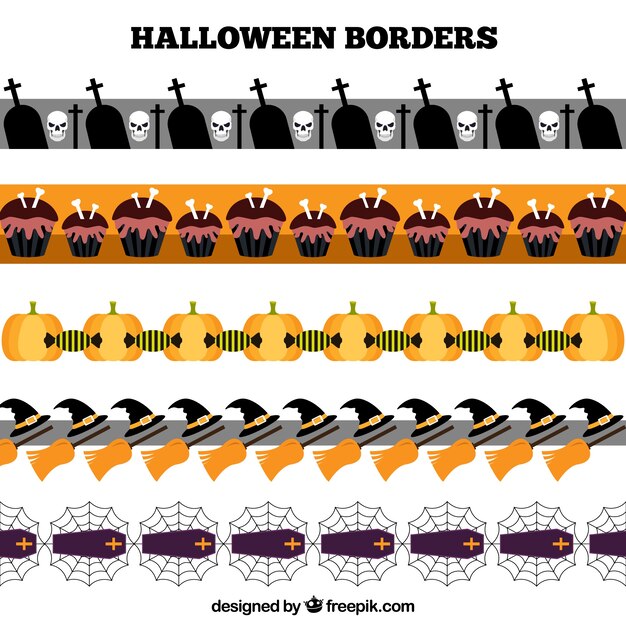 Variedade de bordas de Halloween no design plano